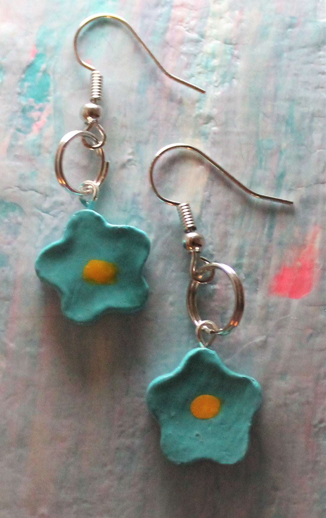 Handmade Cyan Flower Earrings